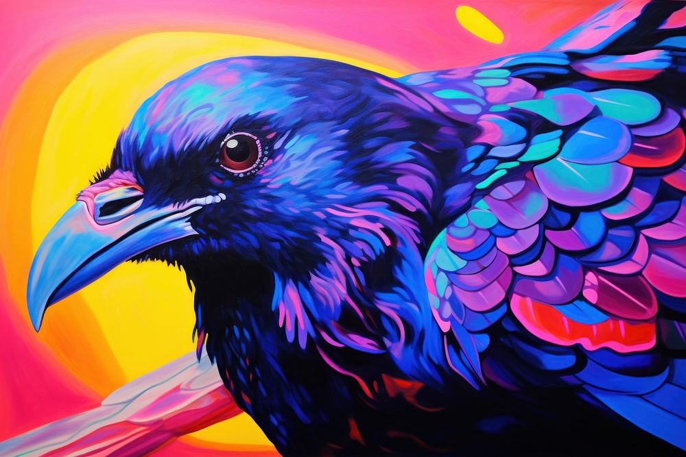 Crow painting animal purple.