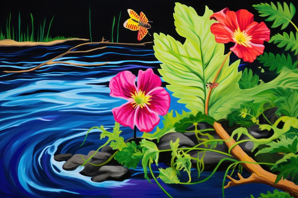 A wildflower on the river painting outdoors nature.