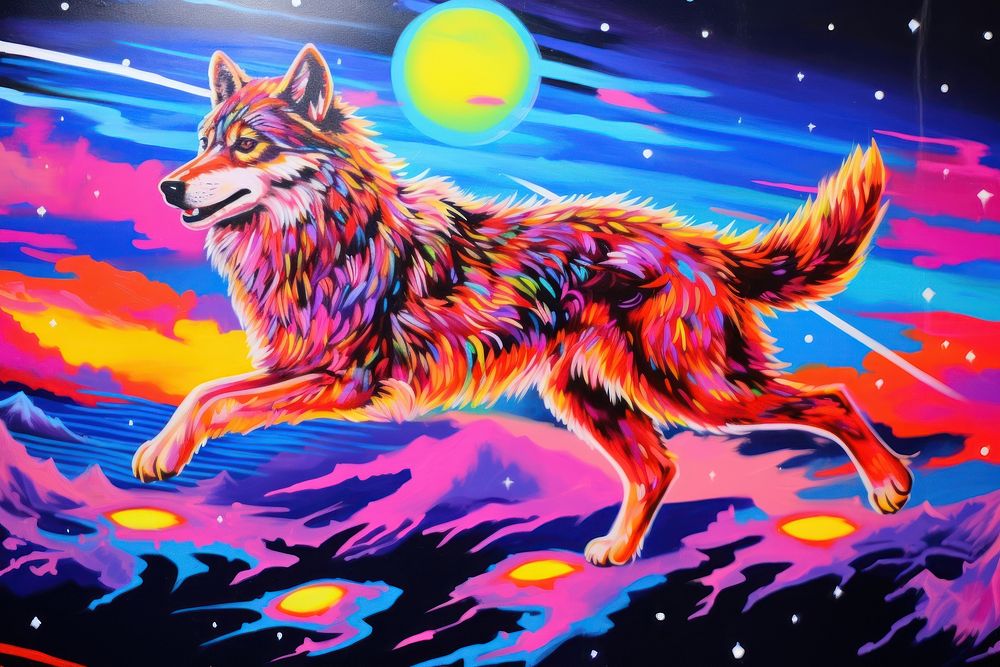 A wolf flying painting mammal animal.