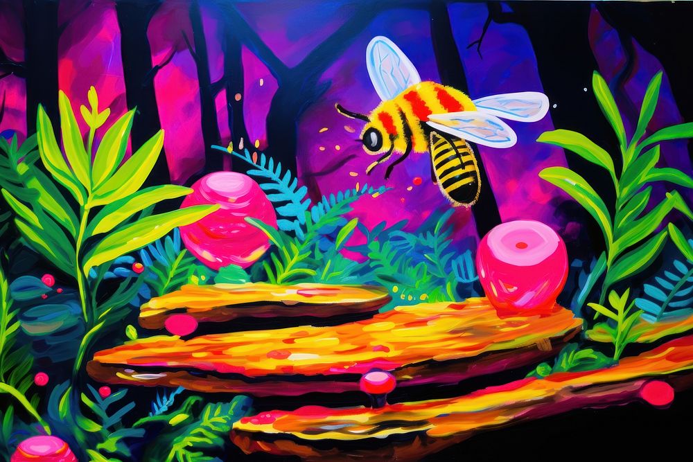 A bee in the forest painting outdoors yellow.