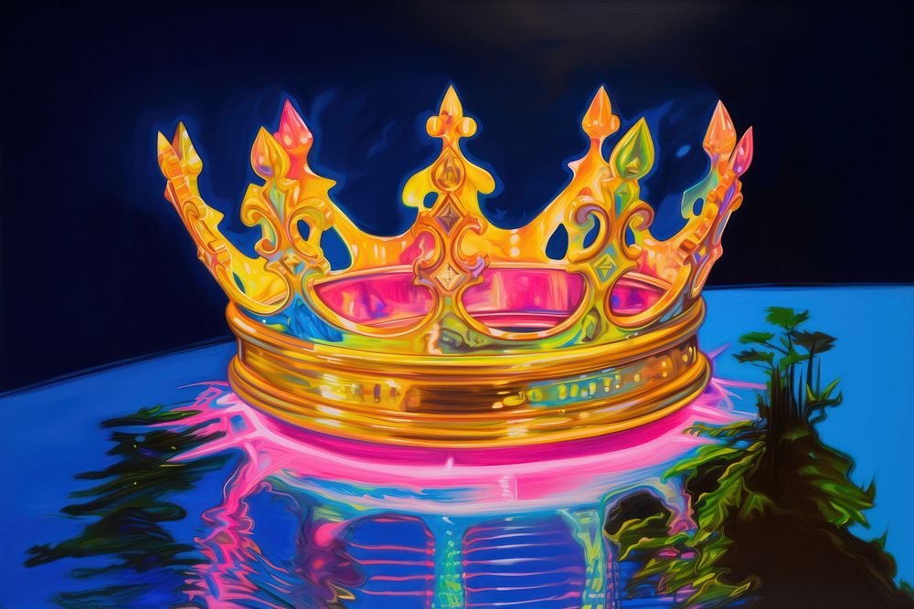A crown painting yellow purple.
