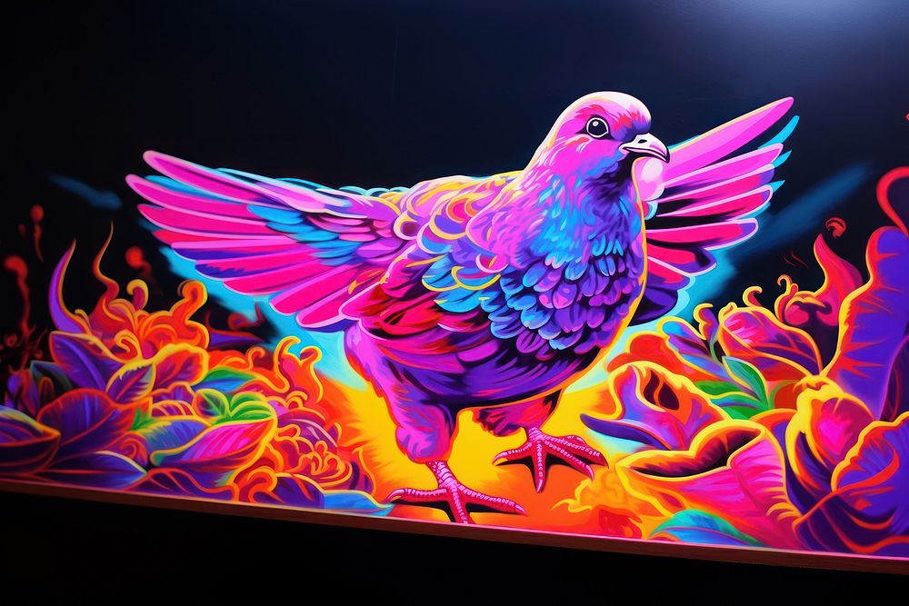 A dove painting purple yellow.