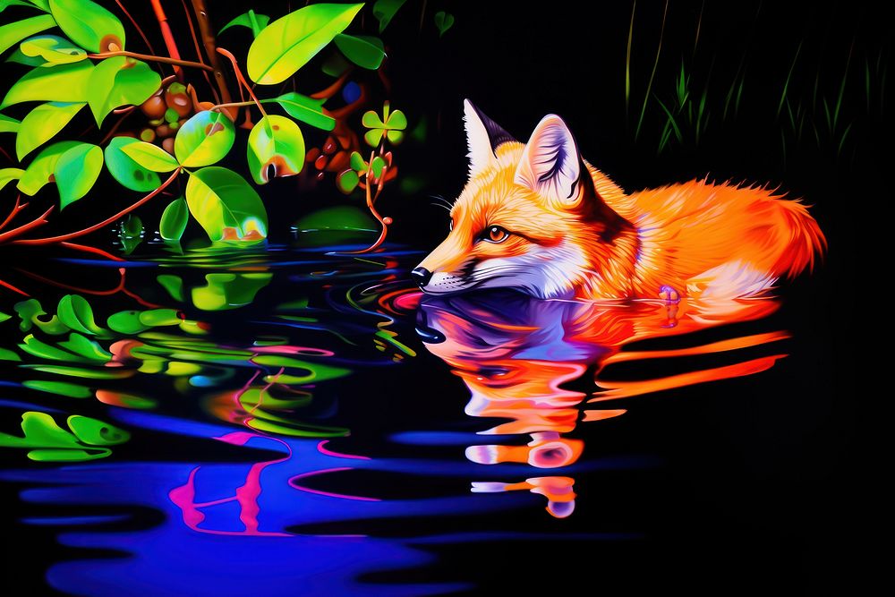A fox looking at its shadow in the water wildlife outdoors animal.