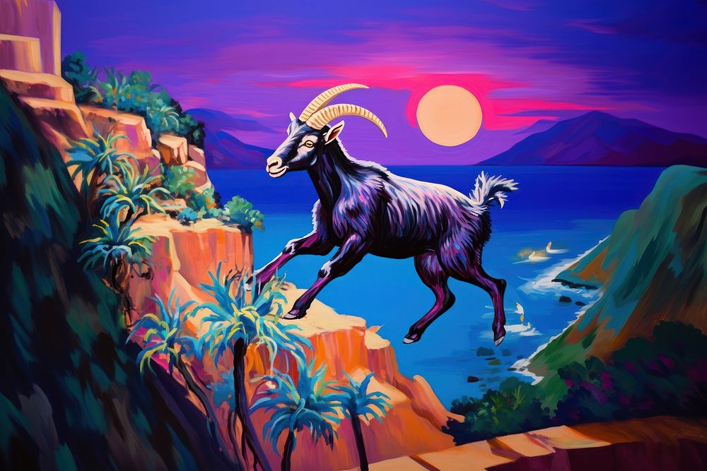 A goat on the cliff livestock wildlife animal.