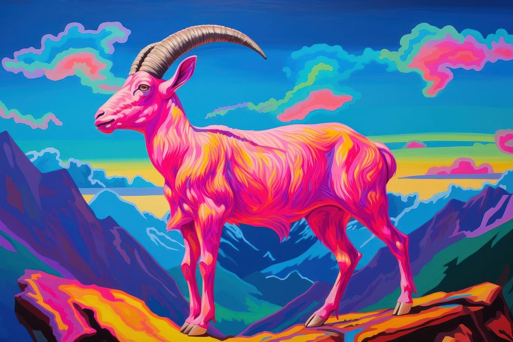 A goat on the sky livestock painting mammal.