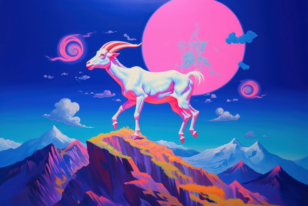 A goat on the sky livestock painting outdoors.