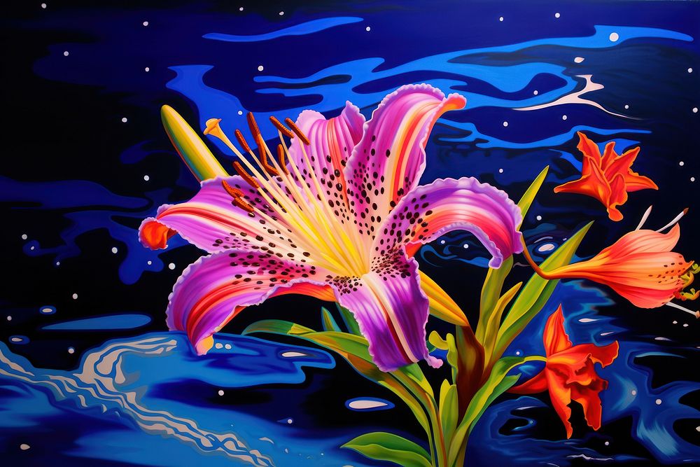 A lily flower painting outdoors purple.