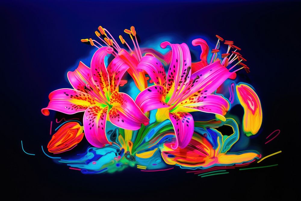 A lily flower purple neon painting.