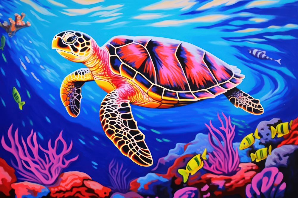 A sea turtle outdoors painting reptile.