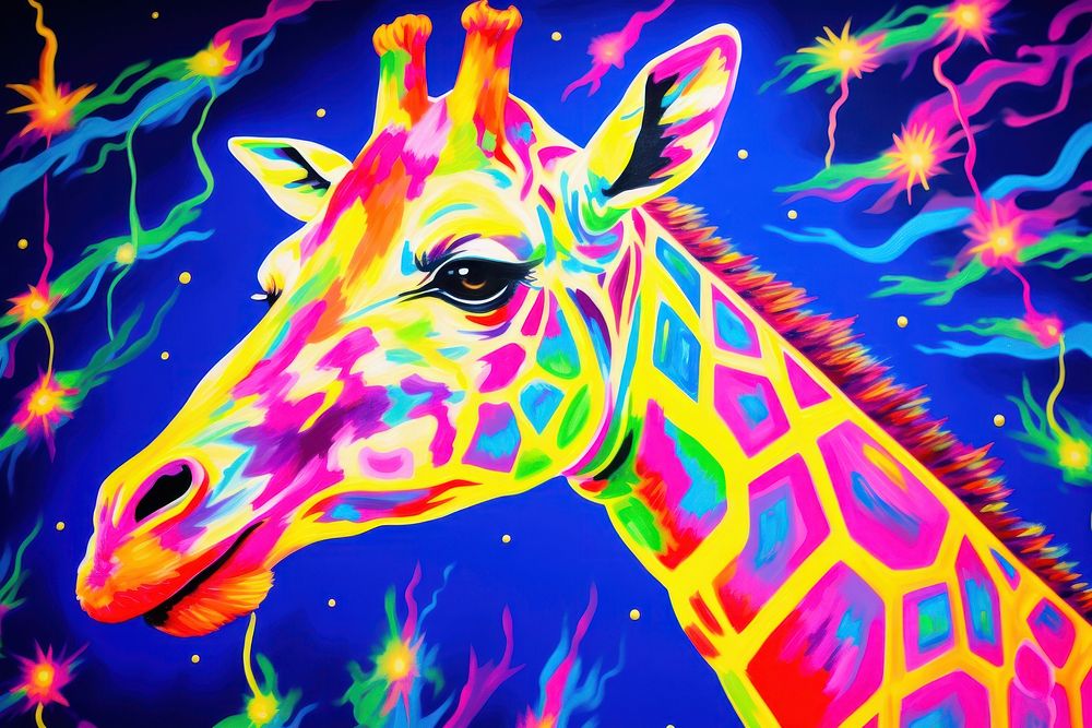 Giraffe purple painting animal.