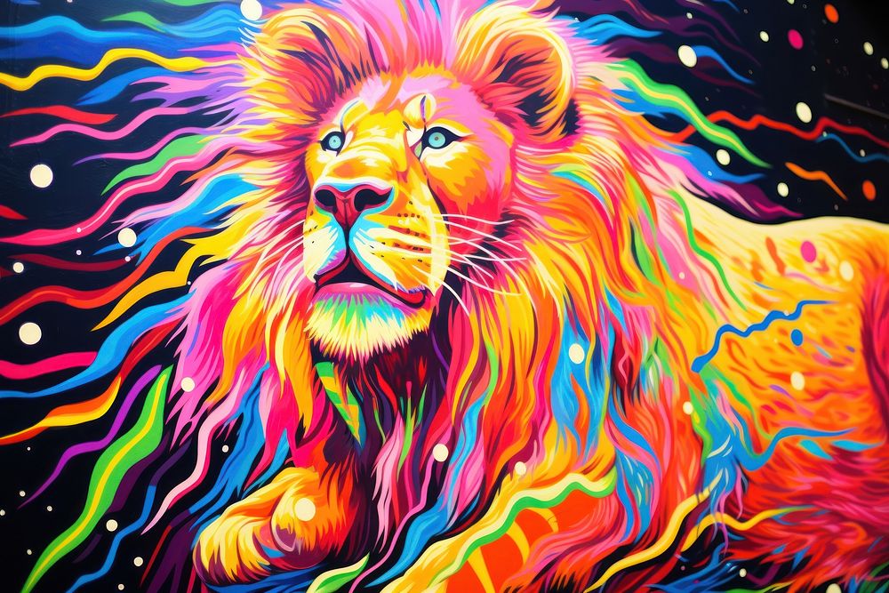 Lion painting backgrounds yellow.