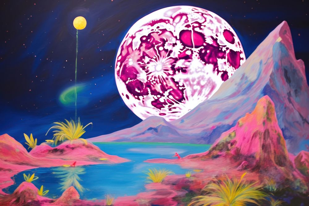 Moon painting purple astronomy.