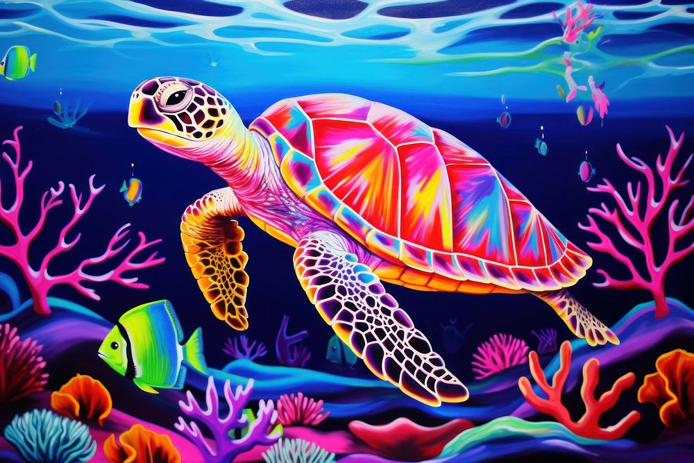 Sea turtle outdoors painting reptile.