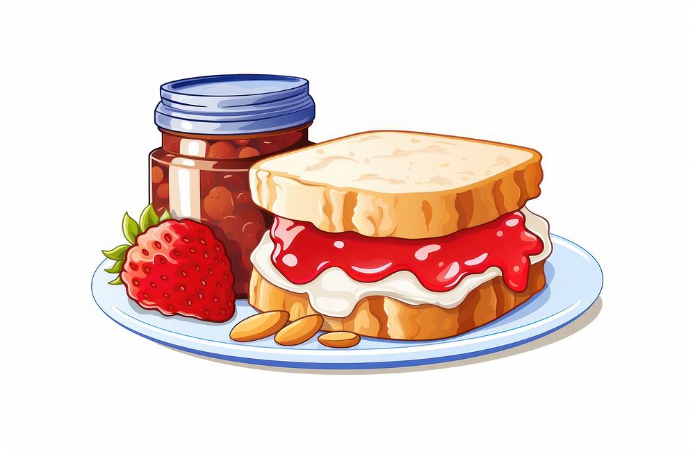 Peanut Butter and Jelly sandwich strawberry dessert cartoon.