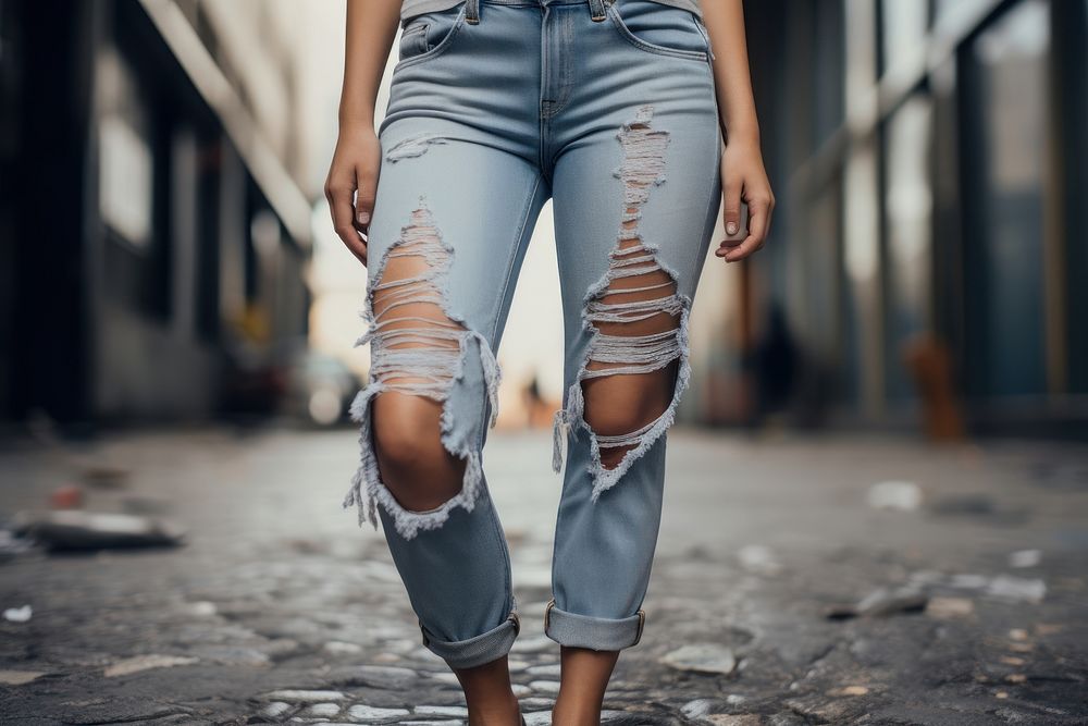 Ripped jeans denim adult woman.