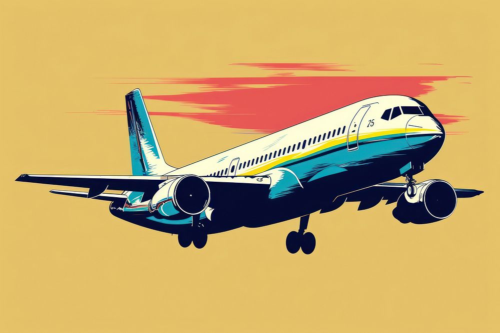 CMYK Screen printing airplane aircraft airliner vehicle.