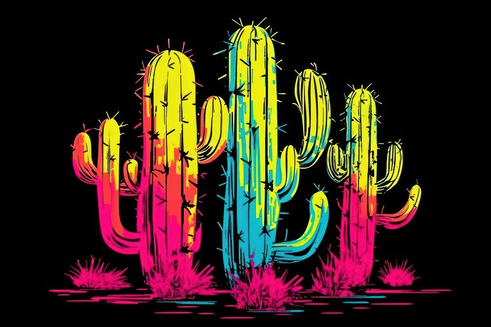 CMYK Screen printing cactus plant creativity outdoors.