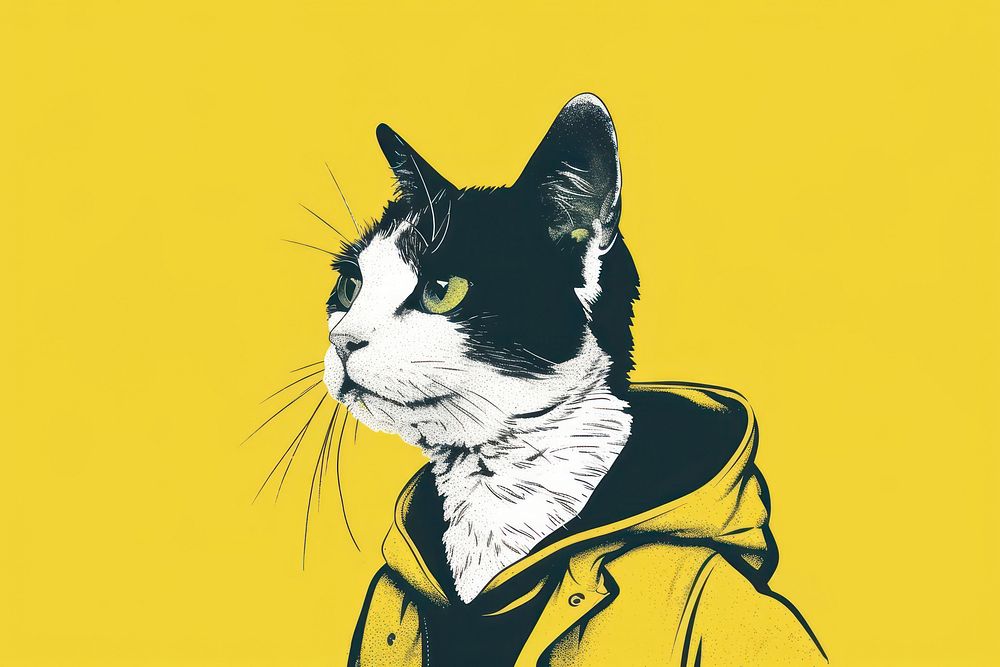 CMYK Screen printing cat drawing animal mammal.