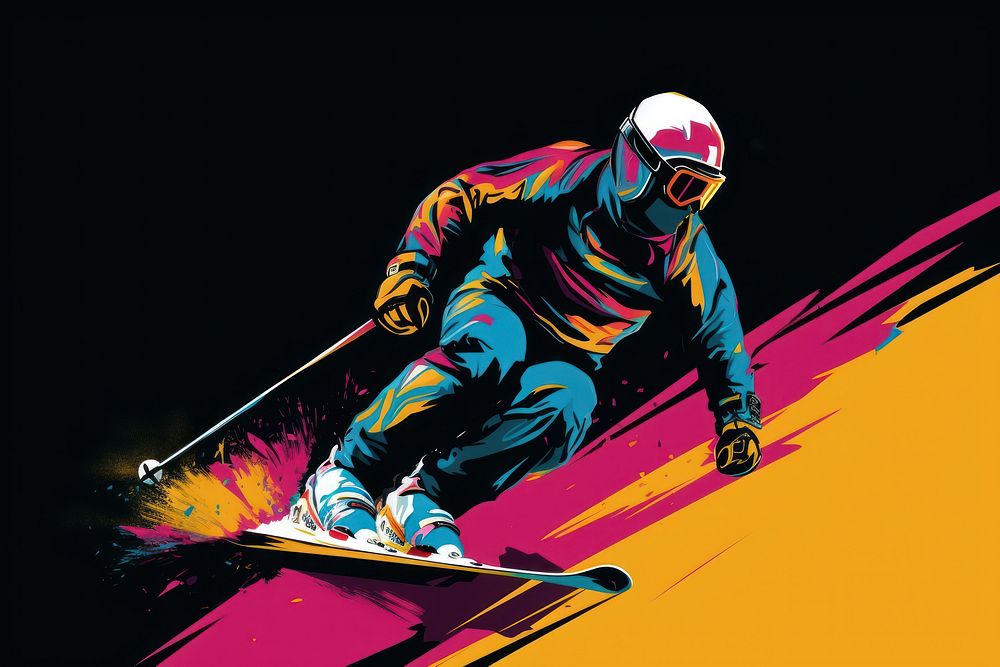CMYK Screen printing ski snowboarding recreation adventure.