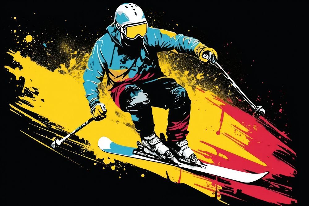 CMYK Screen printing ski recreation sports skiing.