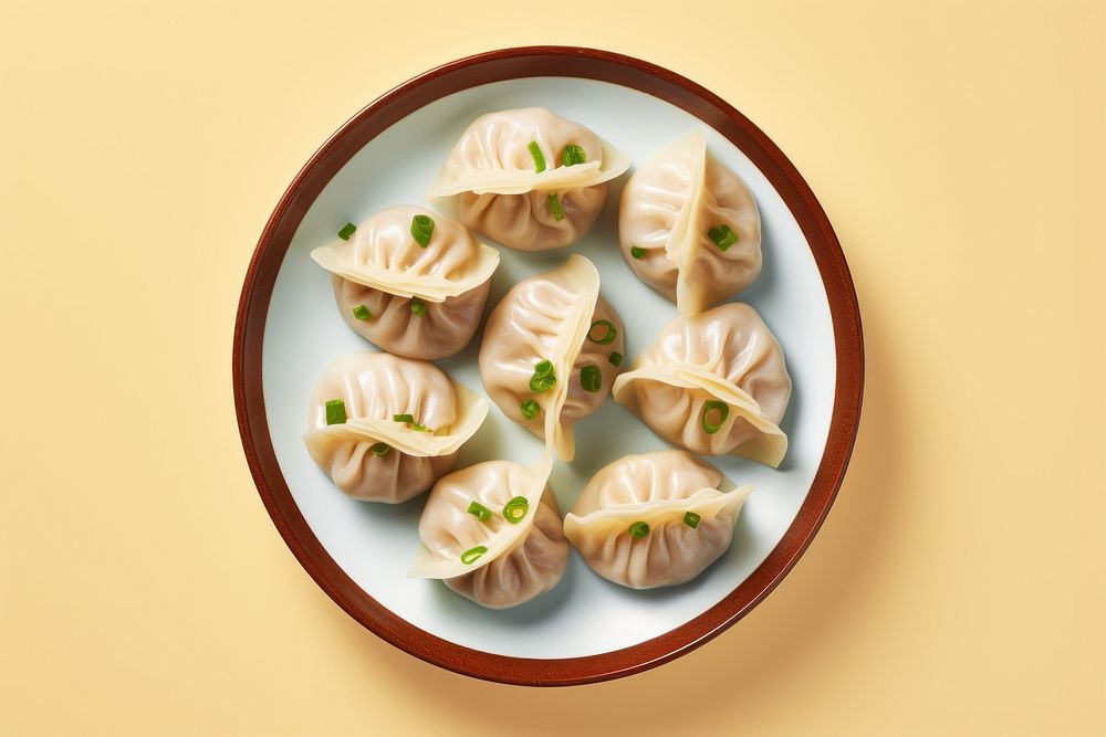 Chinese dumplings dish plate food meal.