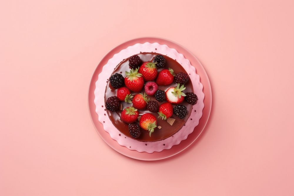 Fruit cake strawberry blackberry plate.