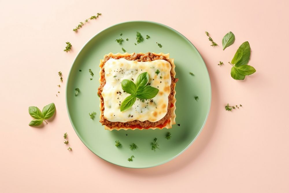 Lasagna plate food mozzarella.