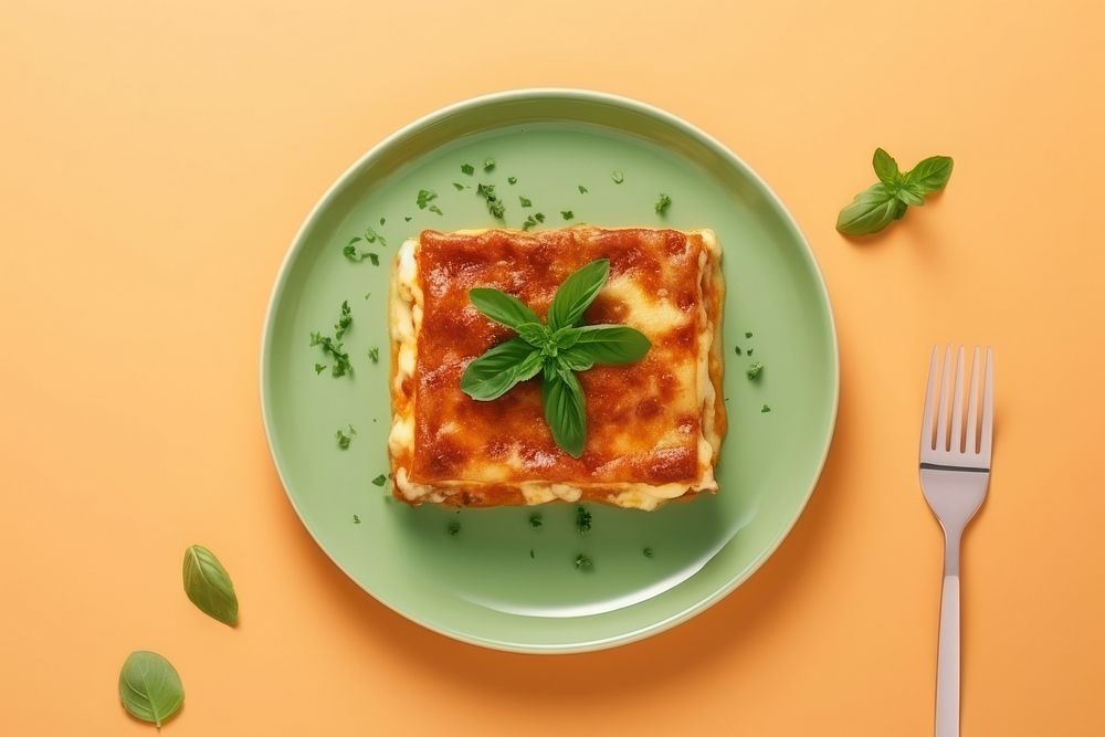 Lasagna plate food pizza.