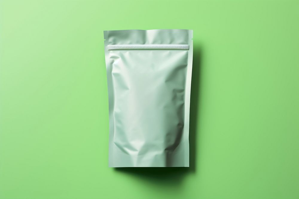 Protein powder pouch green green background aluminium.