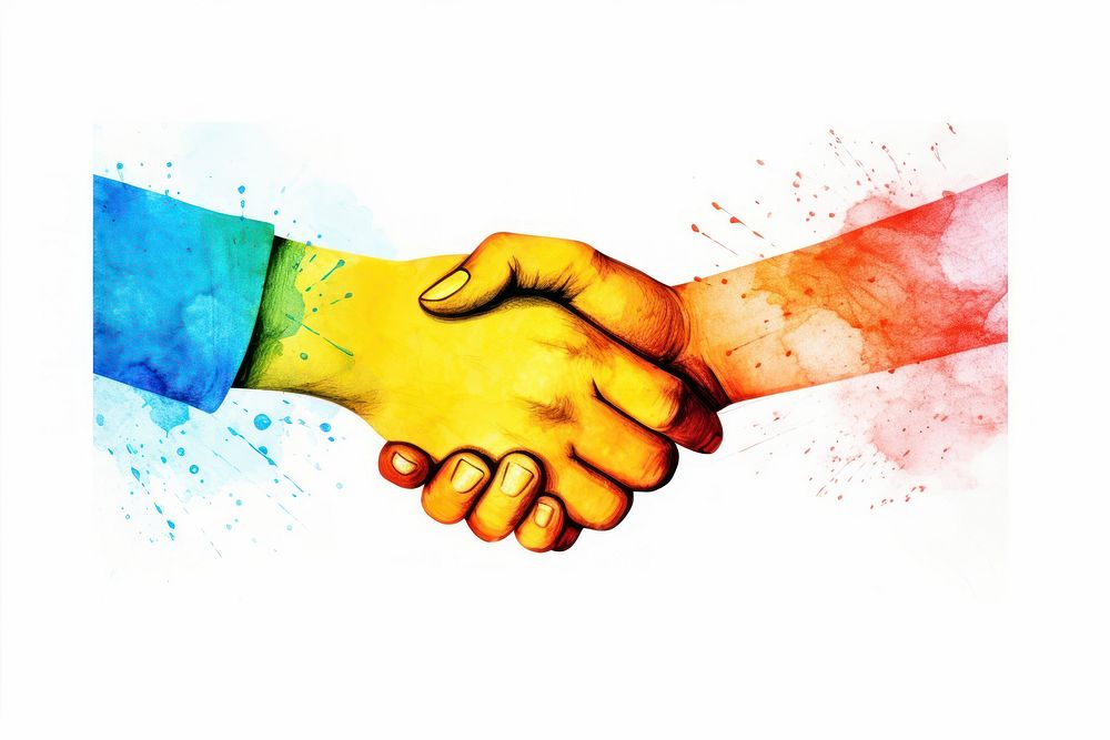 Handshake white background vibrant color togetherness.