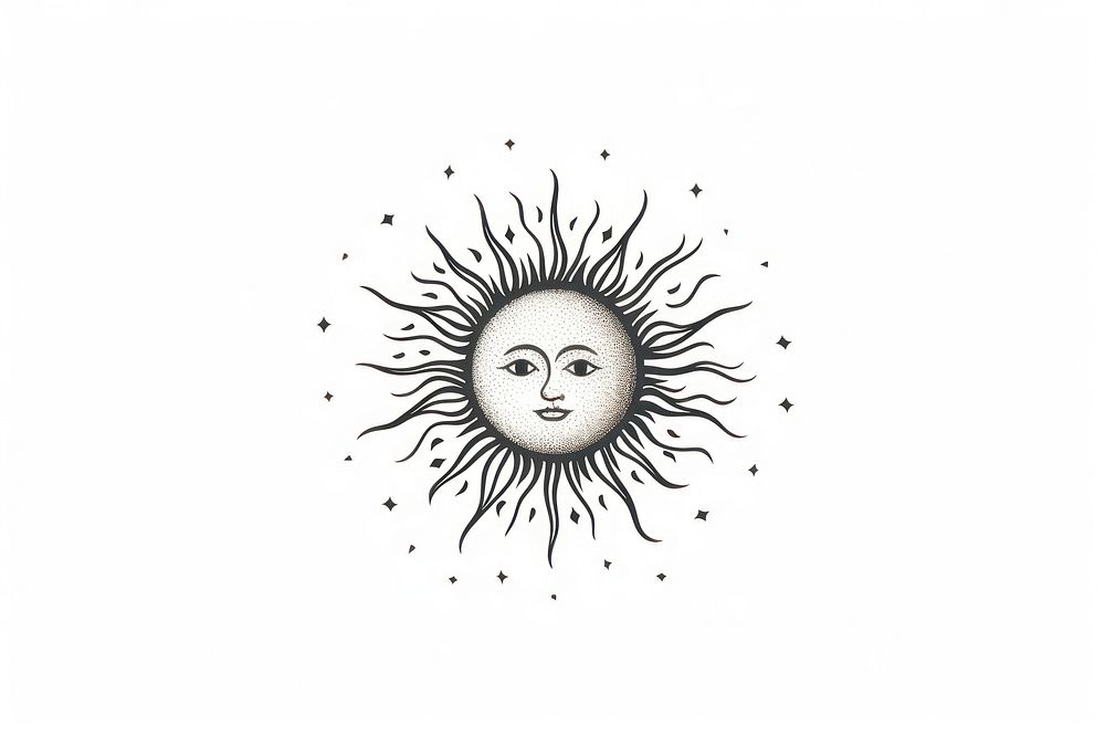 Vintage sun drawing sketch illustrated.