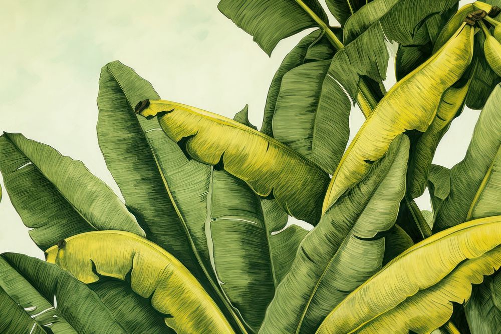 Drawing of banana leaves backgrounds outdoors plant.