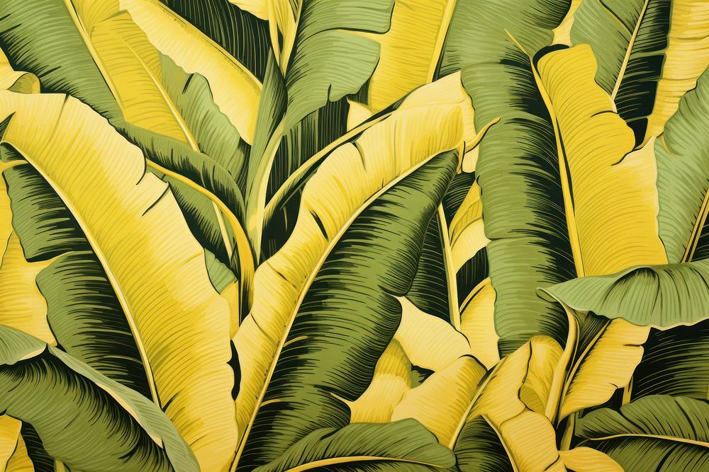 Drawing of banana leaves backgrounds tropics pattern.