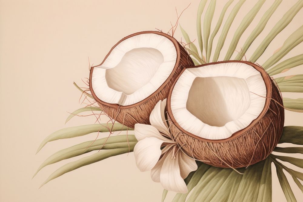 Drawing of coconut plant freshness produce.