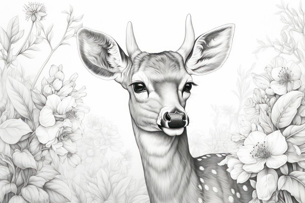 Drawing of deer sketch wildlife pattern.