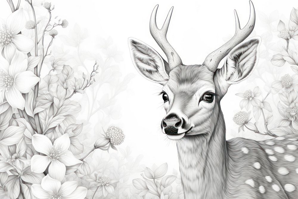 Drawing of deer sketch wildlife pattern.
