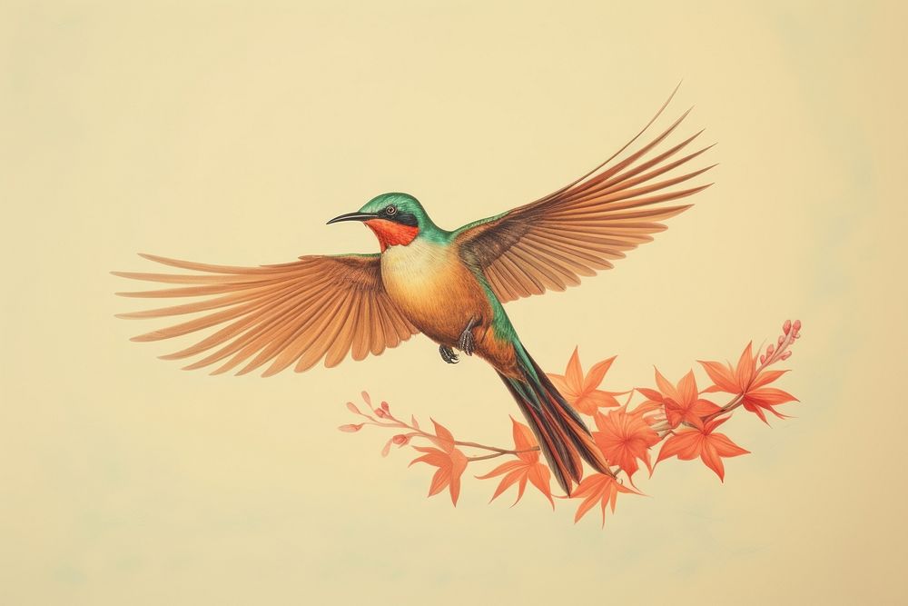 Drawing of flying bird hummingbird animal sketch.