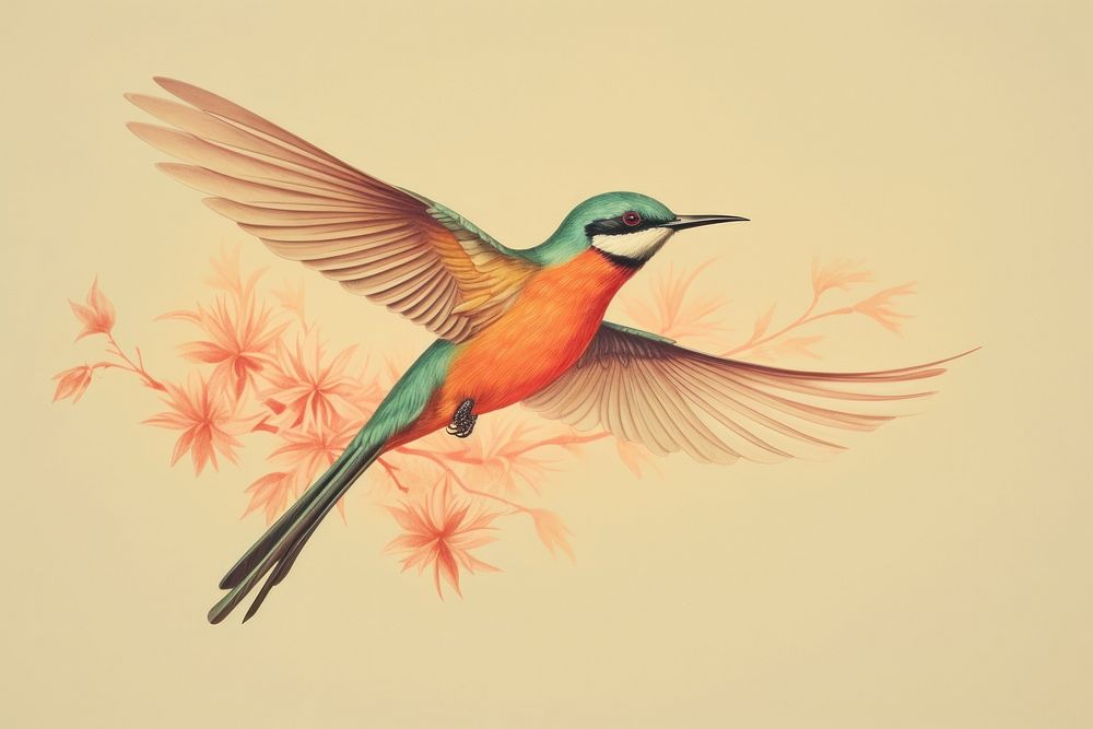 Drawing of flying bird animal sketch beak.