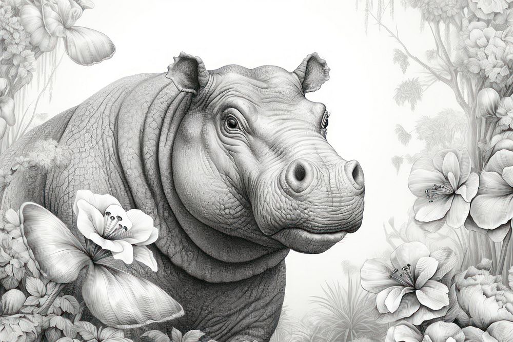 Drawing of hippo sketch pattern animal.