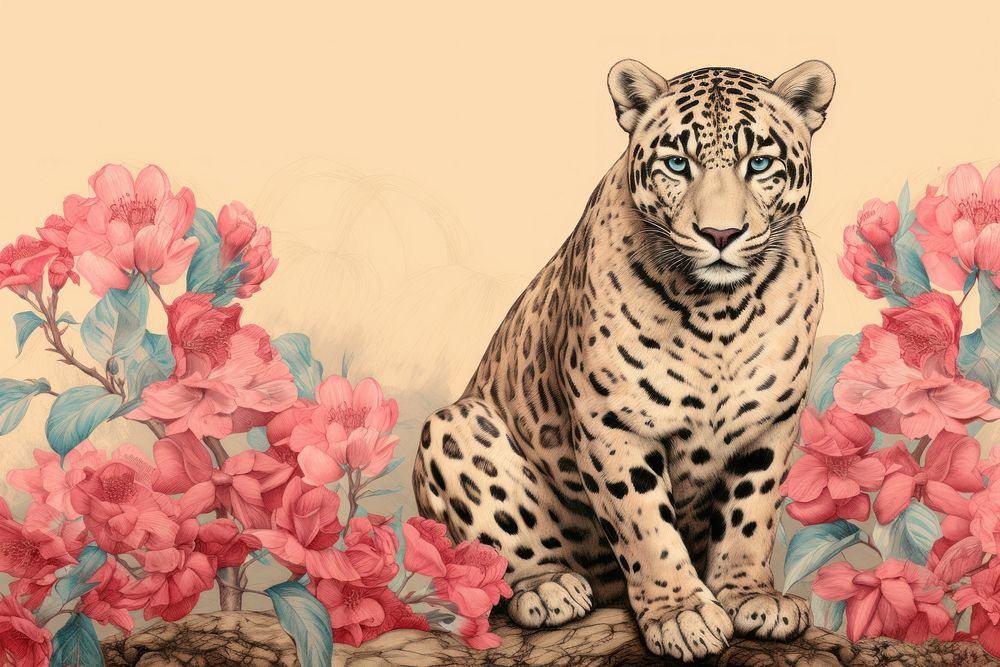 Drawing of leopard pencil flower wildlife pattern.