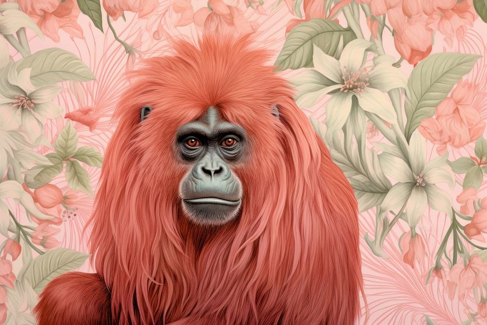 Pastel monotone seamless orangutan ape wildlife pattern.
