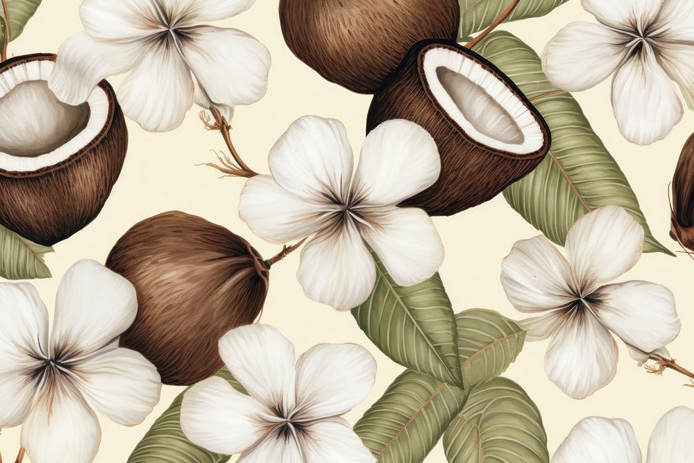 Monotone seamless coconut pattern backgrounds flower plant.