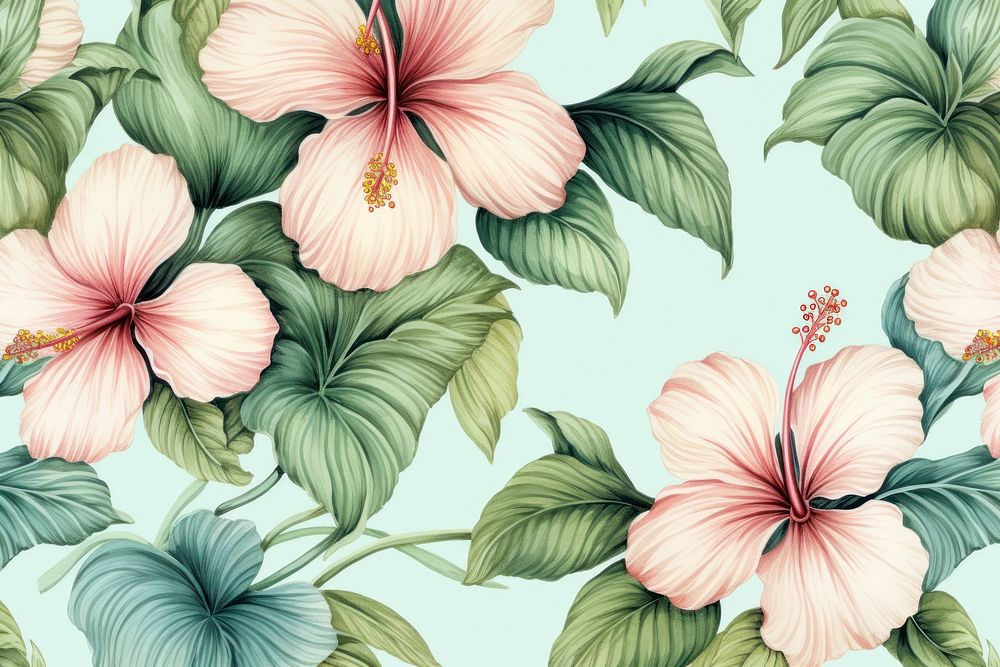 Pastel monotone seamless tropical tree pattern flower backgrounds.