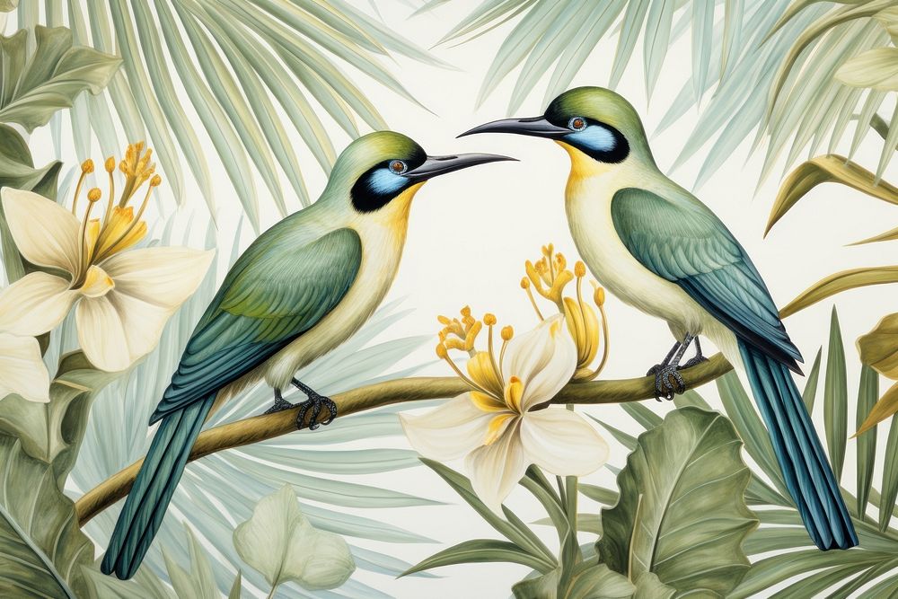 Pastel monotone seamless bird of paradise tropics animal plant.