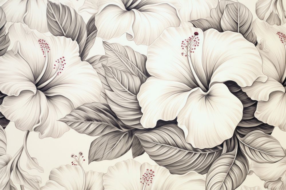 Monotone seamless tropical pattern drawing flower sketch.