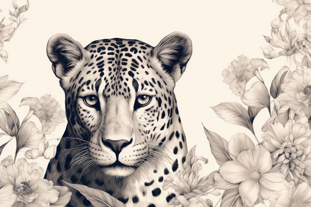 Seamless monotone leopard print drawing sketch wildlife.