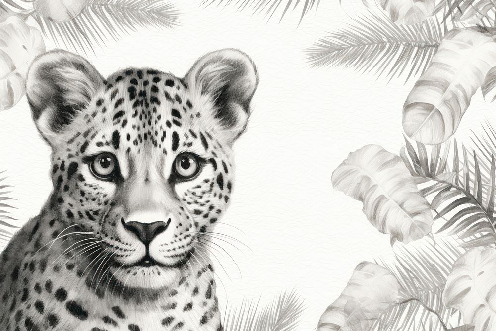 Seamless monotone leopard print drawing sketch wildlife.