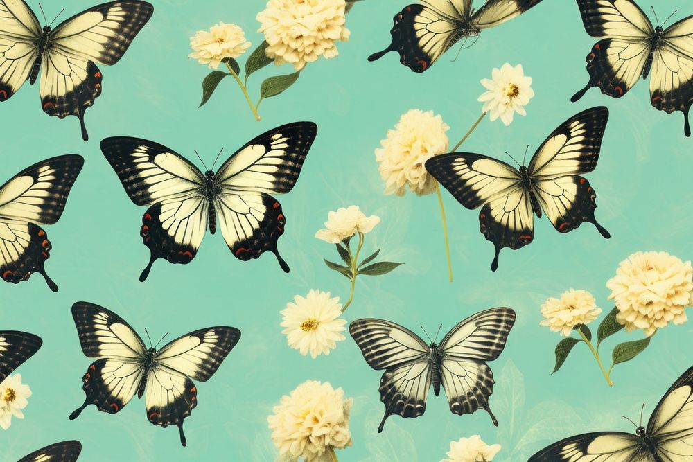 Seamless monotone butterfly wallpaper pattern flower backgrounds animal.