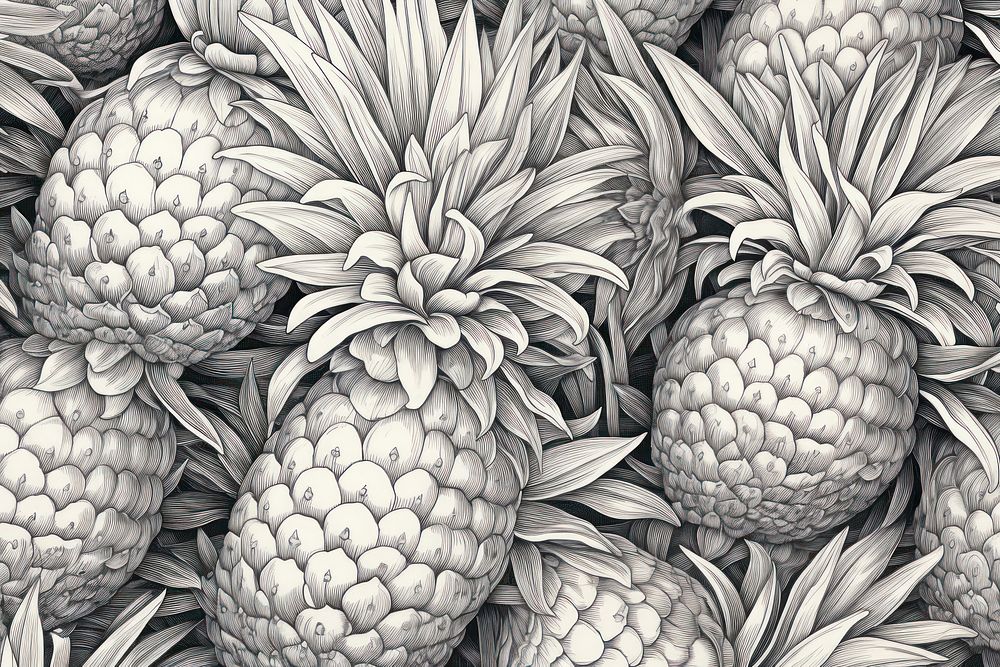 Seamless monotone pineapples wallpaper backgrounds pattern sketch.