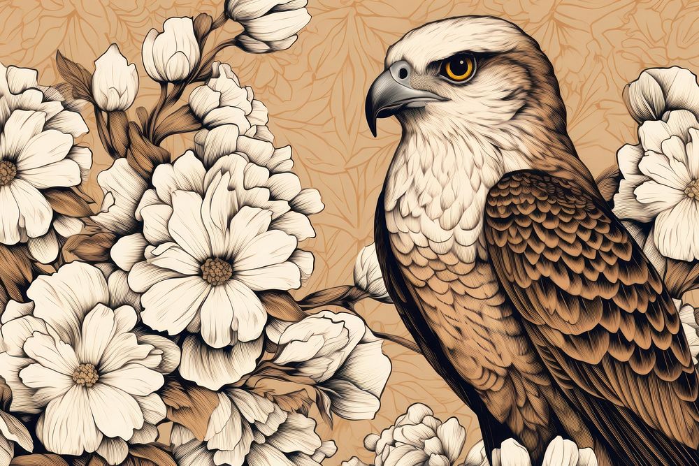 Seamless falcon wallpaper pattern animal sketch.